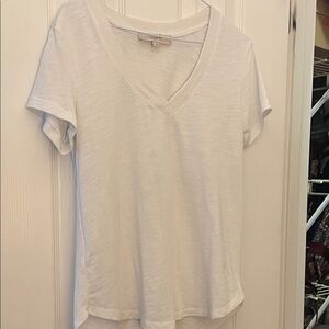 LOFT White V-Neck Short Sleeve Tee